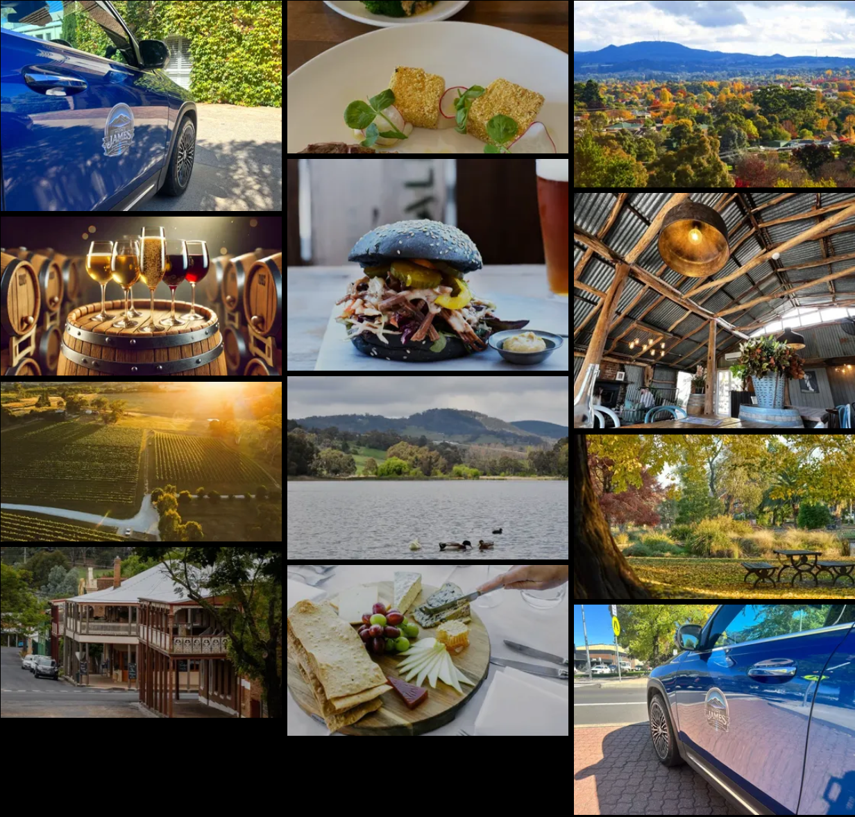 Elegant luxury SUV interior or winery driveway — private tour vehicle for Orange wine district experiences