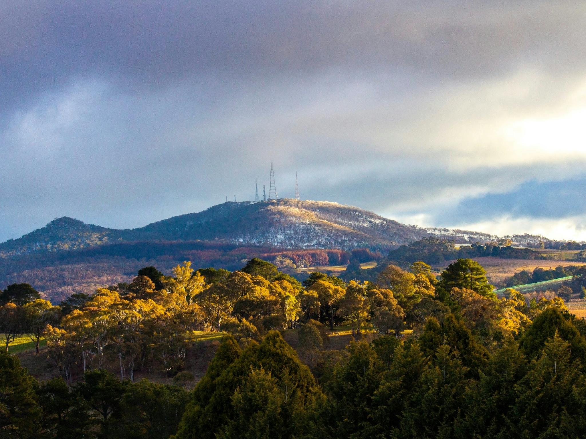 Mount Canobolas in winter — the ancient volcano that gives Orange its altitude and cool climate